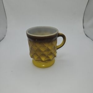 Vintage Anchor Hocking Fire King Kimberly Brown & Gold Diamond Point Mug 70's
